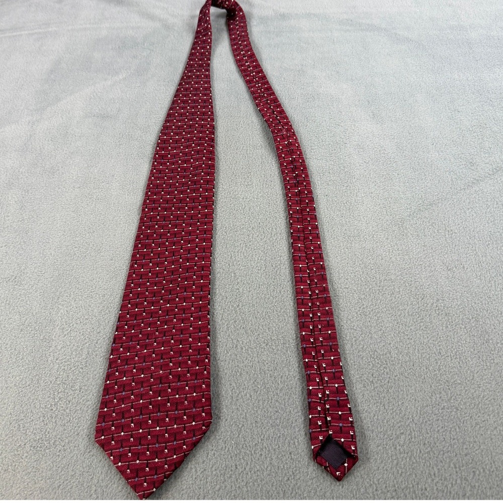 Umo‎ Lorenzo Italy Mens Burgundy Red Geometric Pattern Silk Blend Necktie
